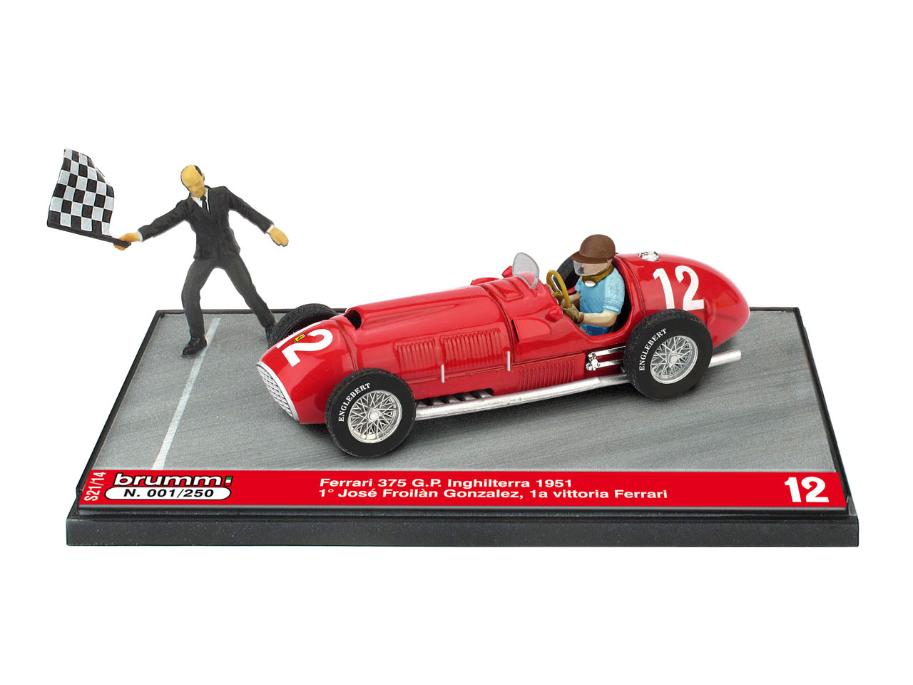 Brumm S2114 Ferrari 375, No.12, Formel 1, GP England, mit Figuren in Sonderverpackung, J.F.Gonzales, 1951 1:43