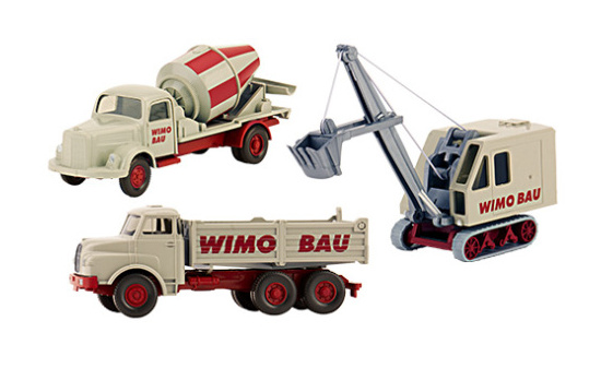 Wiking 246559 Set WiMo-Bau 3, Krupp Ardelt Löffelbagger, MAN Hochbordkipper und MB L 3500 Betonmischer 1:87