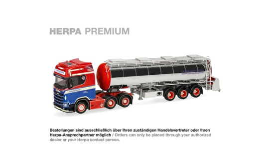 Herpa 963206 Herpa Premium: Scania CS 20 Hochdach Chromtank-Sattelzug 