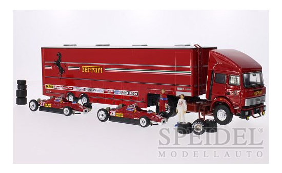 Brumm RTS05 Ferrari + Fiat Renntransporter-Set: Scuderia Ferrari - GP San Marino, Scuderia Ferrari, Formel 1, GP San Marino, 2x 126 C2 Turbo in transportfähigem Zustand, 1x Iveco 190, 2 Figuren und Zubehör, 198 1:43