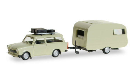 Herpa 028790 Trabant 601 Universal mit Dachträger und Wohnwagen Qek Junior 1:87