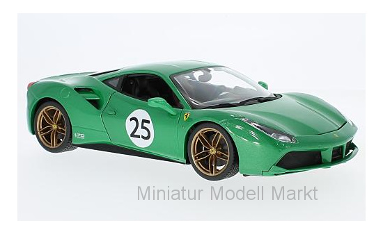 Bburago 18-76101 Ferrari 488 GTB, metallic-grün, The Green Jewel, 70 Jahre Ferrari 1:18