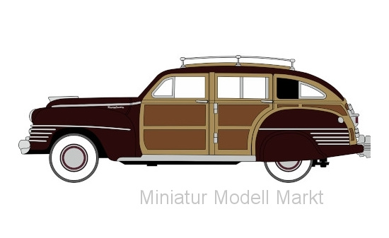Oxford 87CB42001 Chrysler Town & Country Woody Wagon, dunkelrot/Holzoptik, 1942 - Vorbestellung 1:87