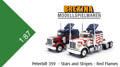 Brekina Peterbilt 359 - Sondermodelle Stars and Stripes und Red Flames