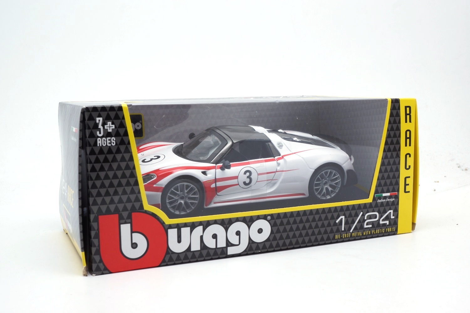 Bburago 18-28009 Porsche 918 Weissach - weiss/rot - No.3 - 2013 1:24