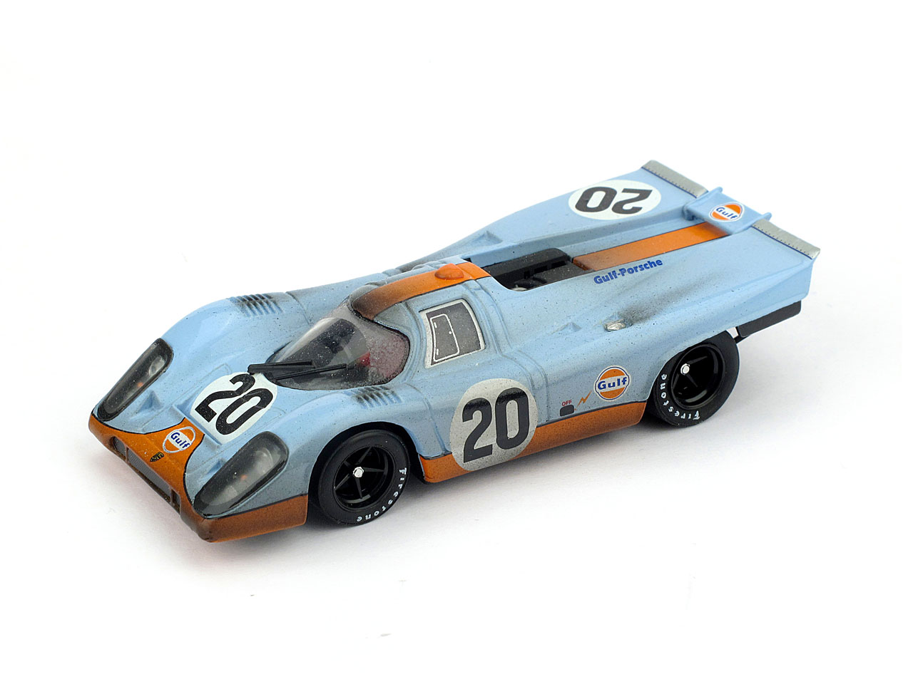 Brumm R493R Porsche 917K, RHD, No.20, JWA-Gulf Racing Team, Gulf, 24h Le Mans, mit Rennspuren, J.Siffert/B.Redman, 1970 1:43