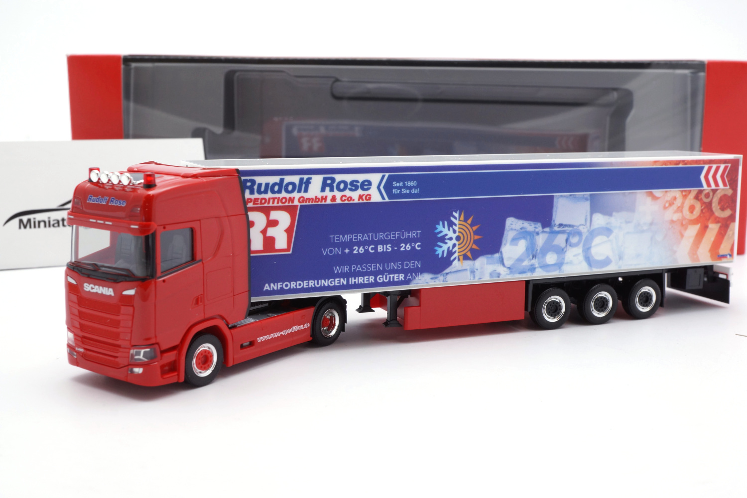 Herpa 315005 Scania CS 20 HD Kühlkoffer-Sattelzug Spedition Rose / Trucker Babe Manu (Nordrhein-Westfalen/Gronau) 1:87