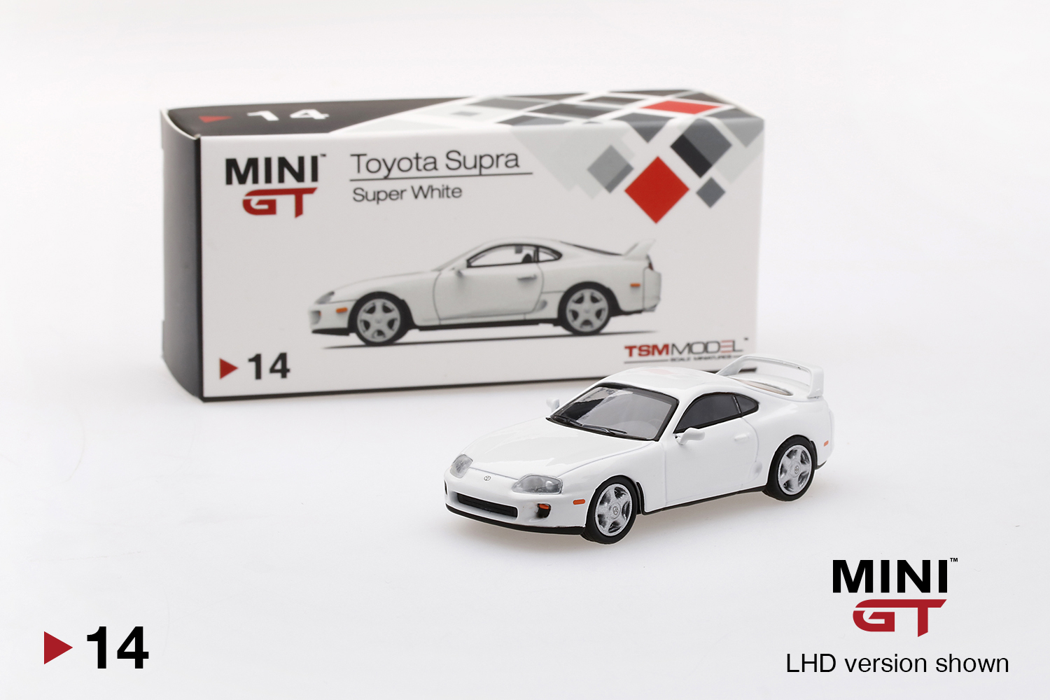 Mini GT 00014-L Toyota Supra (JZA80) Super White - LHD 1:64