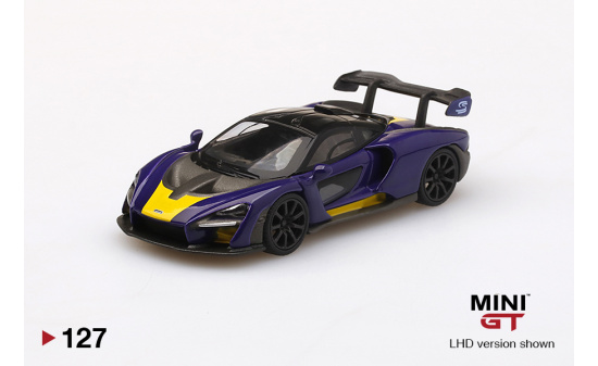 Mini GT MGT00127-R McLaren Senna  Purple/Yellow (RHD) 1:64