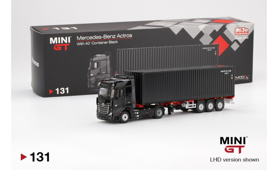 Mini GT 00131-MJ Mercedes-Benz Actros w/ 40 Ft Container Black 1:64