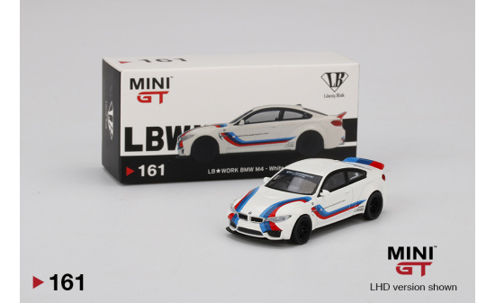 Mini GT MGT00161-L LB-WORKS BMW M4  White W/ M Stripe (LHD) 1:64
