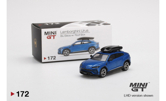 Mini GT MGT00172-L Lamborghini Urus - Blu Eleos w/ Roof Box (LHD) 1:64