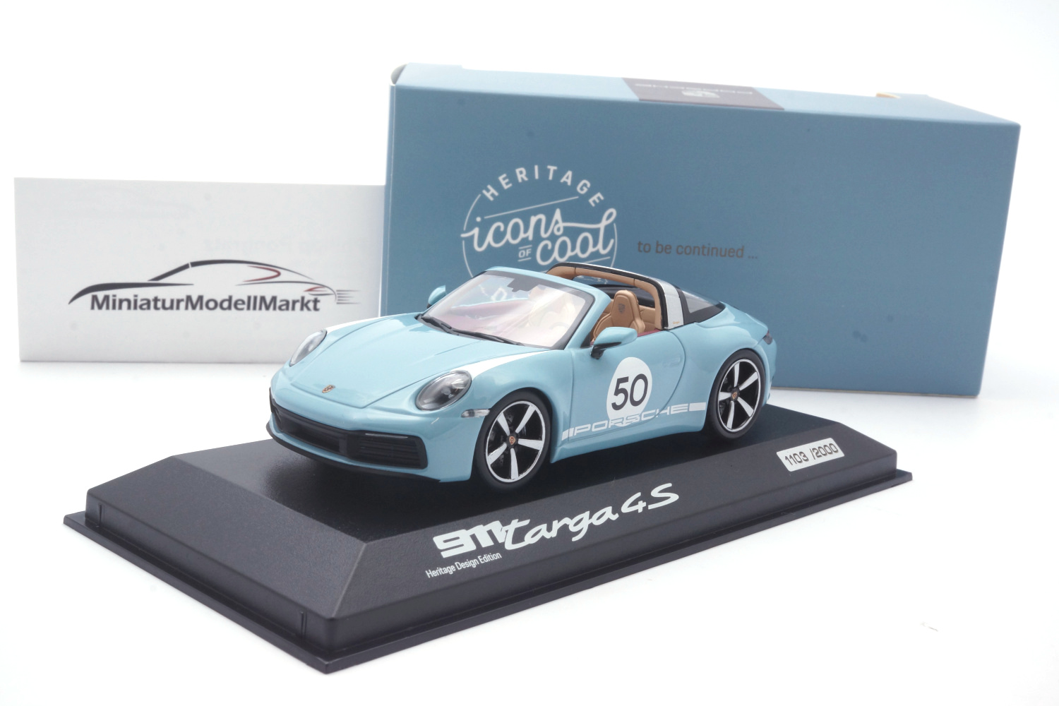 Minichamps WAP0209110NTRG Porsche 911 (992) Targa 4S #50 Heritage Edition - Meissenblau 1:43