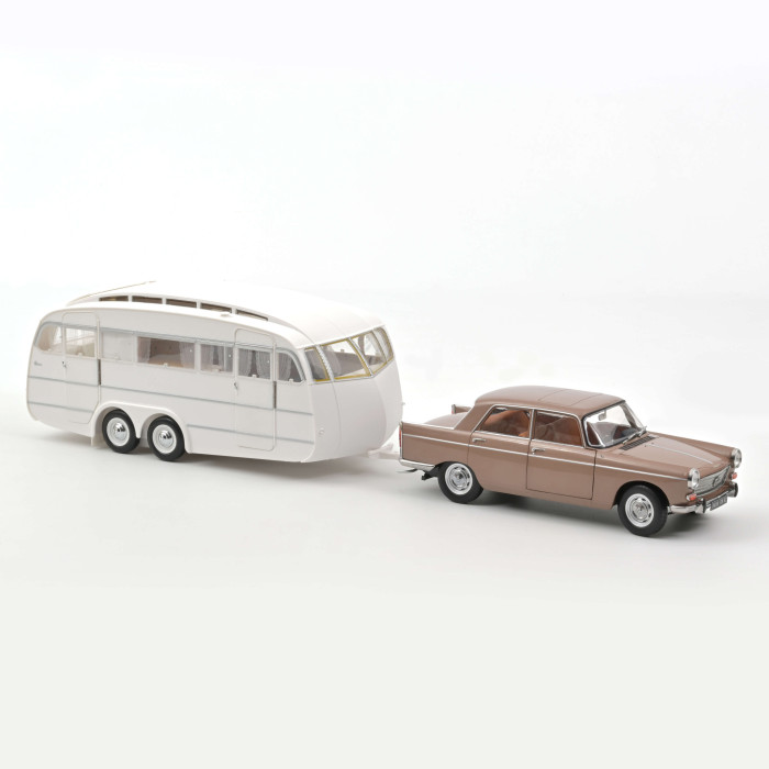 Norev 184837 Peugeot 404 - Braun metallic mit Caravan Hénon 1:18