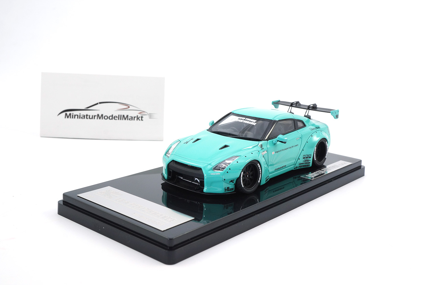 One Model 17B03-72 Liberty Walk Nissan GT-R (R35) - Tiffany Blue- GT-Wing 1:43