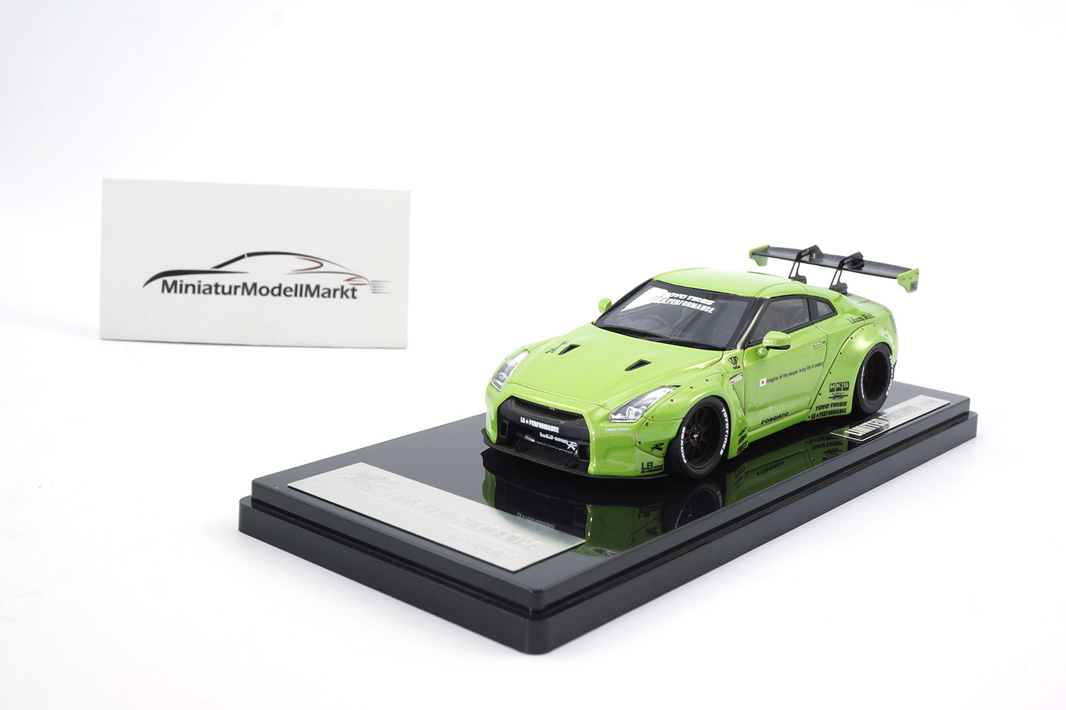 One Model 17B03-68 Liberty Walk Nissan GT-R (R35) - Apple Green - GT-Wing 1:43