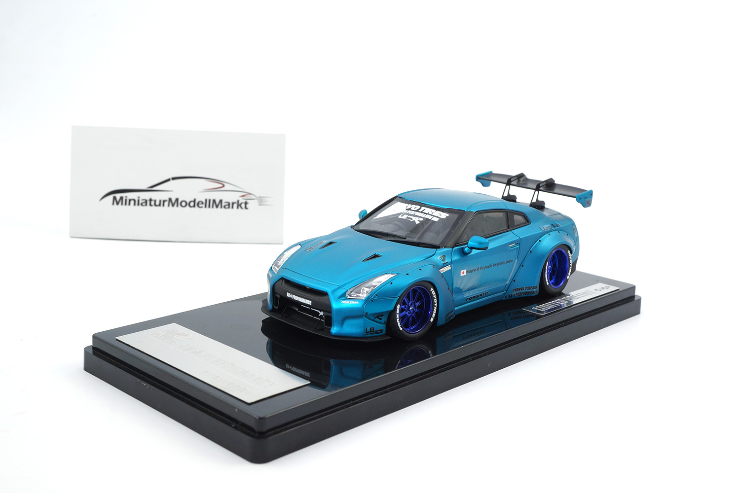 One Model 17B03-72 Liberty Walk Nissan GT-R (R35) - Matt-Blue - GT-Wing 1:43