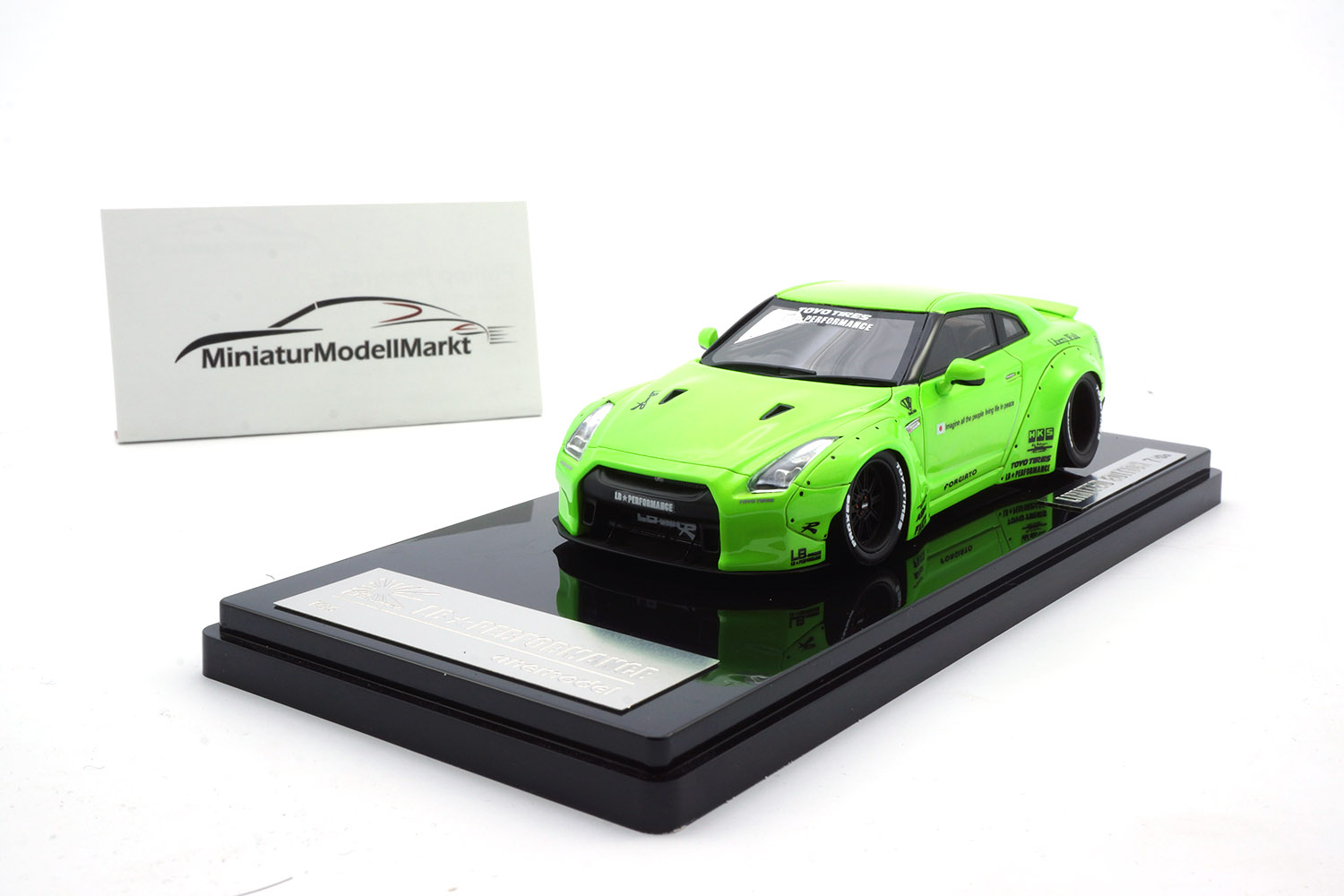 One Model 17B04-63 Liberty Walk Nissan GT-R (R35) - Fluorescent Green - Ducktail 1:43