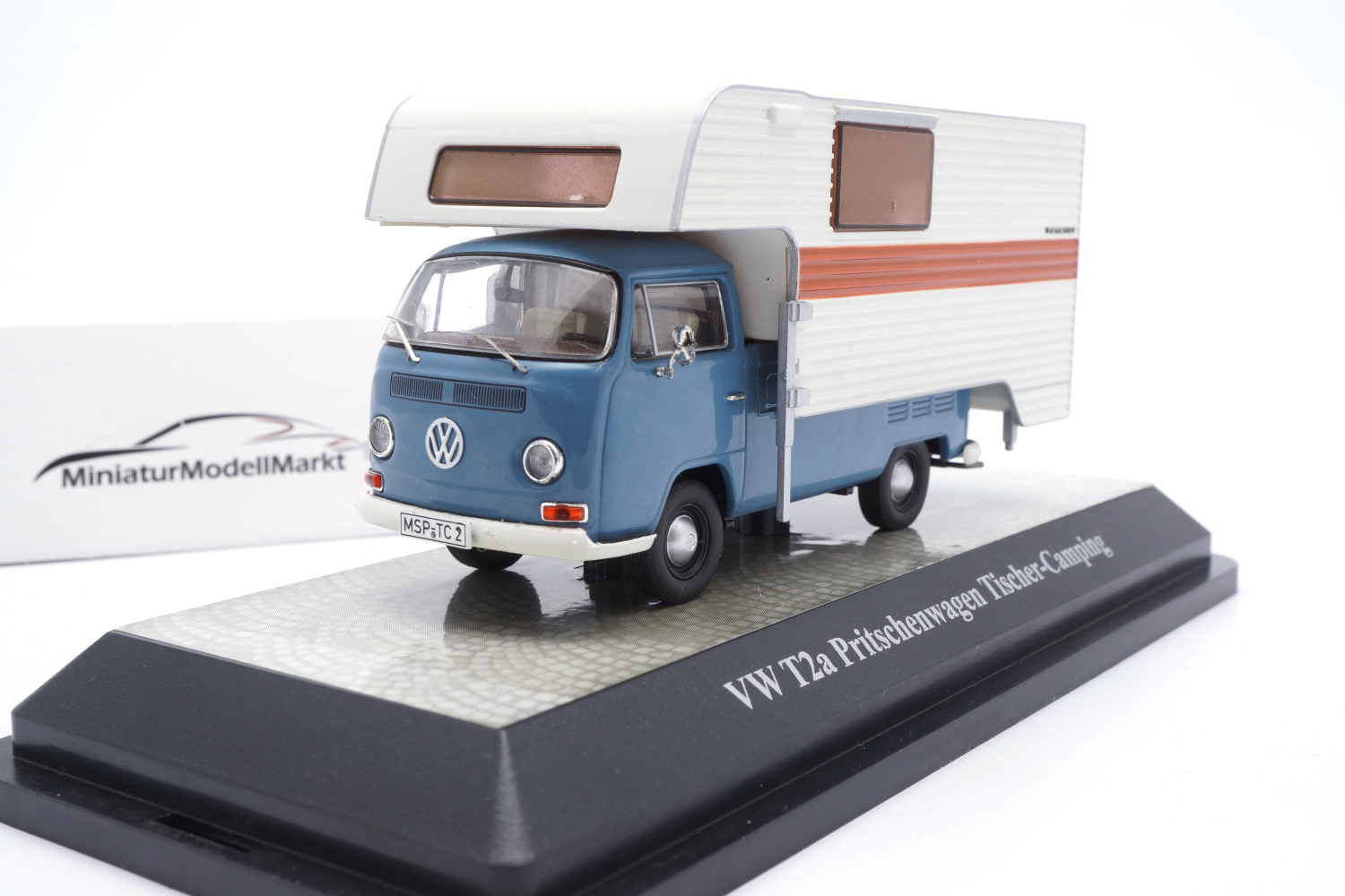 Premium ClassiXXs 11355 VW T2a Pritschenwagen Tischer-Camping - blau 1:43