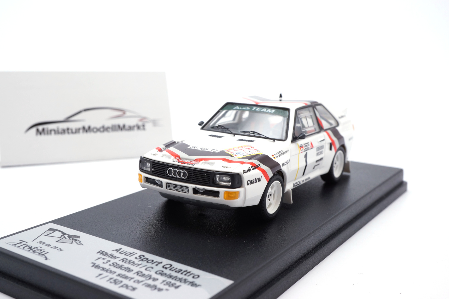 Trofeu RRDE28 Audi Sport quattro, No.1, Audi Team, Rally DM, 3 Städte Rally, Version: Start, W.Röhrl/C.Geistdörfer, 1984 1:43