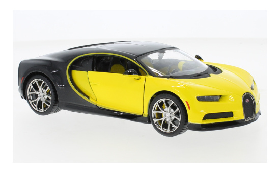 Maisto 32509YELLOW Bugatti Chiron, gelb/metallic-schwarz 1:24