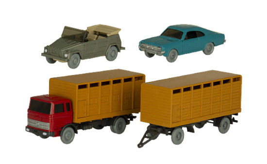 Wiking / PMS 241265 Set Wiking-Verkehrs-Modelle Nr. 89, MB Viehtransporterhängerzug, Opel Commodore Coupe und VW 181 1:87