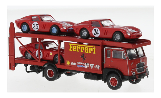 Brekina 58481 Fiat 642 Renntransporter, Ferrari, mit 3 GTO von Busch, 1962 1:87