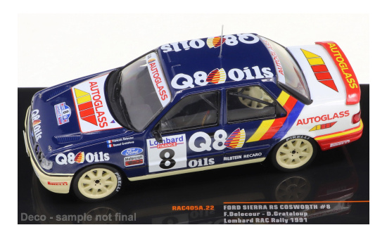 IXO RAC405A22 Ford Sierra RS Cosworth, No.8, Q8, Rallye WM, RAC Rallye, F.Delecour/D.Grataloup, 1991 1:43