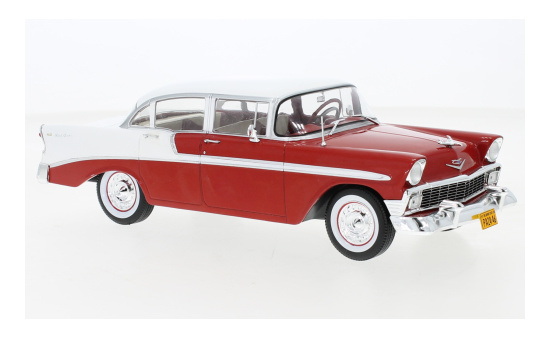 WhiteBox 124121 Chevrolet Bell Air 4-door Sedan, rot/weiss, 1956 1:24