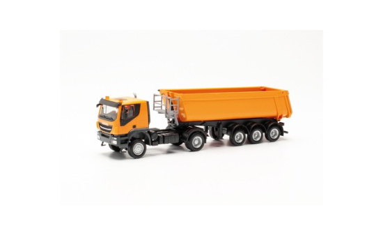 Herpa 315111 Iveco Trakker mit Schmitz Cargobull Kipp-Sattelzug mit Stahlmulde, kommunalorange 1:87