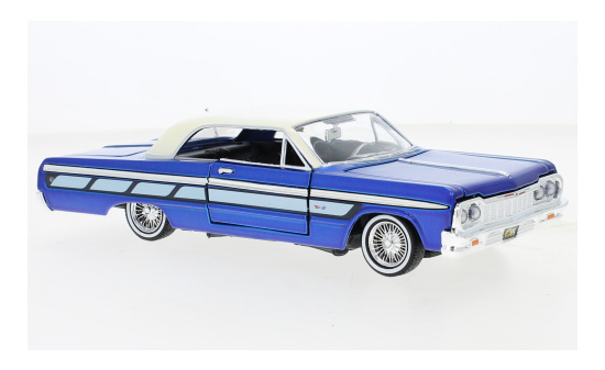 Motormax 79021BLUE Chevrolet Impala, metallic-blau/hellbeige, Low Rider, 1964 1:24