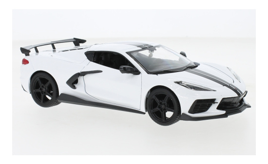 Maisto 31534WHITE Chevrolet Corvette Stingray (C8), weiss, with High Wing, 2020 1:24