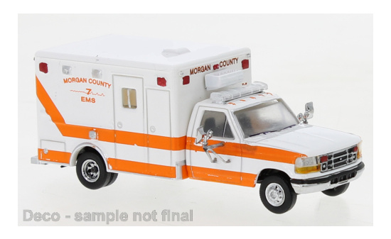 PCX87 PCX870363 Ford F-350 Horton Ambulance, weiss/orange, Morgan County, 1997 1:87