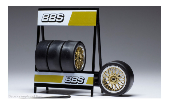 IXO 18SET017W Zubehör Räderset: BBS Motorsport, silber/gold, Set of 4 Wheels 1:18