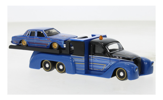 Maisto 15055-10107-20109 Missile Tow Flatbed, metallic-blau/schwarz, mit 1987 Chevrolet Caprice 1:64