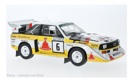IXO 18RMC161B22 Audi Sport quattro S1 E2, No.6, Rallye WM, 1000 Lakes Rally, H.Mikkola/A.Hertz, 1985 1:18