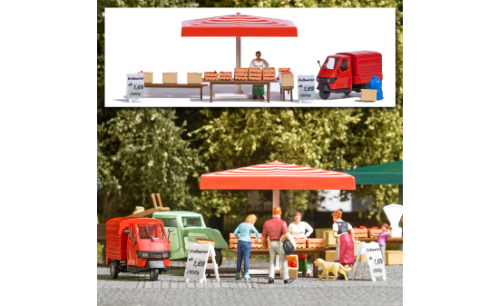 Busch 7913 A-Set: Marktstand Erdbeeren - Vorbestellung 1:87