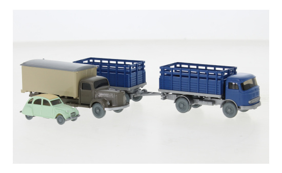 Wiking 233084 Set Wiking-Verkehrs-Modelle 77, Citroen 2CV, MB L 3500 Koffer-LKW und MB LP 321 Gitteraufbau-HZ 1:87