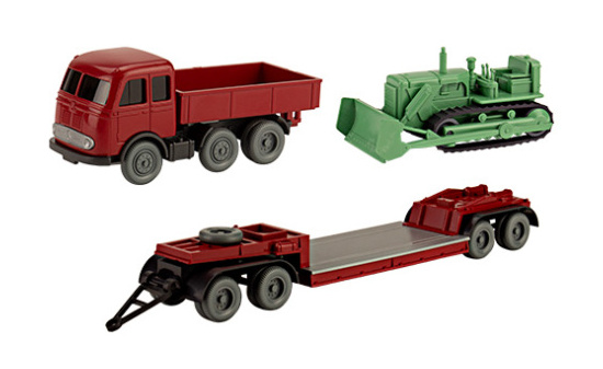 Wiking 243848 Set Wiking-Verkehrs-Modelle 92, MB LPS 333 Schwerlast-LKW, Tieflader und Planierraupe 1:87