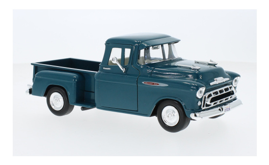 Motormax 79381MET-GREEN Chevrolet 3100 Stepside Pick Up, metallic-dunkeltürkis, 1957 1:24