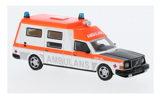 BoS-Models 87718 Volvo 265 Ambulance Sweden, weiss/orange, 1985 1:87