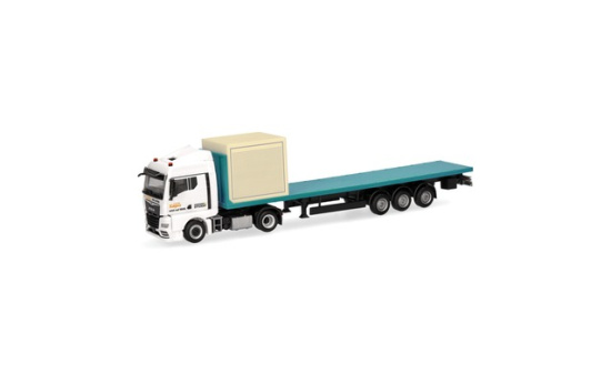Herpa 320252 MAN TGX GM Flachbett-Sattelzug mit 10ft Koffer 