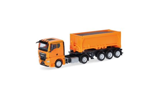 Herpa 321310 MAN TGX GN Abraummulden-Sattelzug mit Ladegut, kommunalorange - Vorbestellung 1:87
