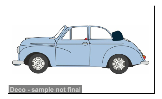 Oxford OXF76MMC007 Morris Minor Soft Top - hellblau , weiss - Vorbestellung 1:76