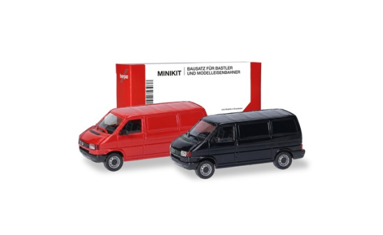 Herpa 012386-005 Herpa MiniKit: Volkswagen (VW) T4 Kasten, verkehrsrot/schwarz (2 Stück) - Vorbestellung 1:87