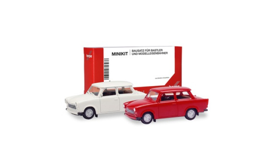 Herpa 013901-003 Herpa MiniKit: Trabant 601 Limousine, weiß/verkehrsrot (2 Stück) - Vorbestellung 1:87