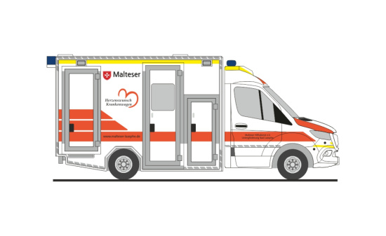 Rietze 76079 GSF RTW ´18 Malteser Bad Laasphe - Herzenswunsch Krankenwagen, 1:87 - Vorbestellung 