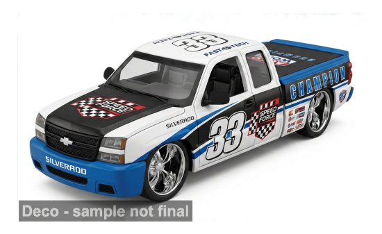 Motormax MOM73918 Chevrolet Silverado 1500 - blau , weiss - Vorbestellung 1:24