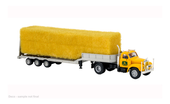 Brekina BRE85984 Mack B 61 Tieflade-SZ - gelb - John Deere - Vorbestellung 1:87
