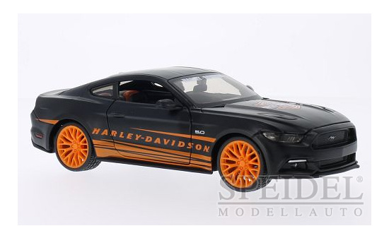 Maisto 532188 Ford Mustang GT, matt-schwarz/orange,  Harley-Davidson , 2015 1:24